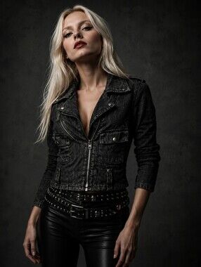 Denim & Supply Ralph Lauren Y2K Moto Rock Grunge Black Distressed Denim  Jacket